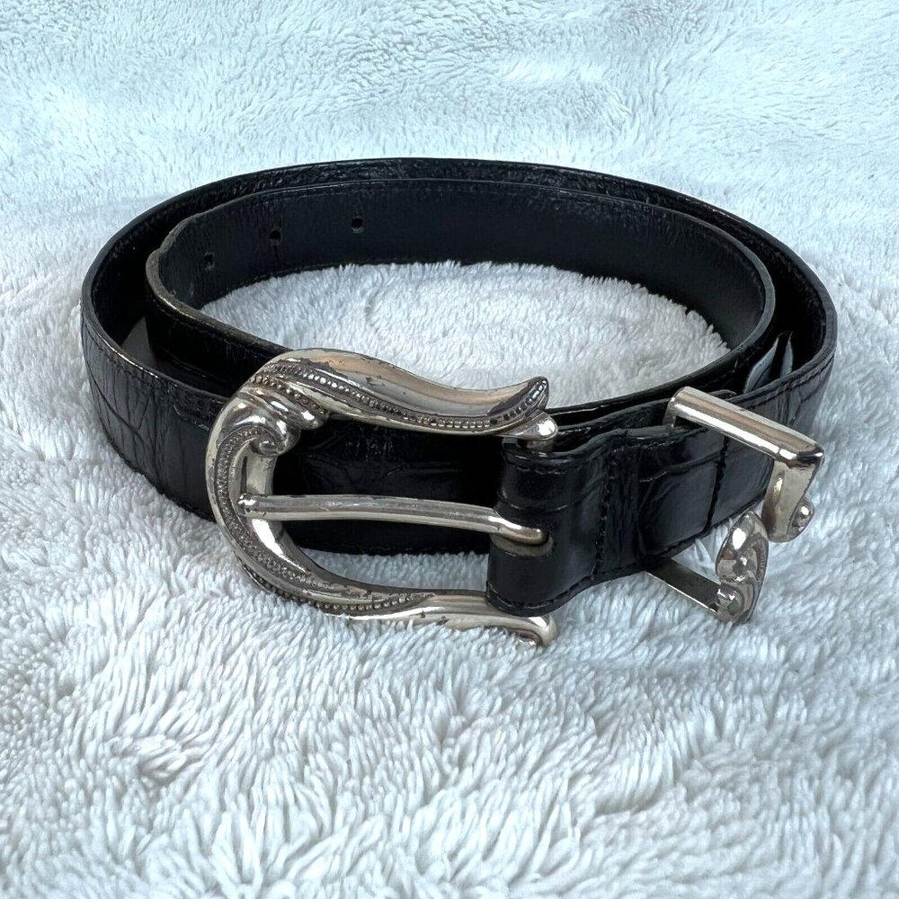 Brighton Western Belt Womens Medium Black Leather Alligator Embossed‎ Silver M